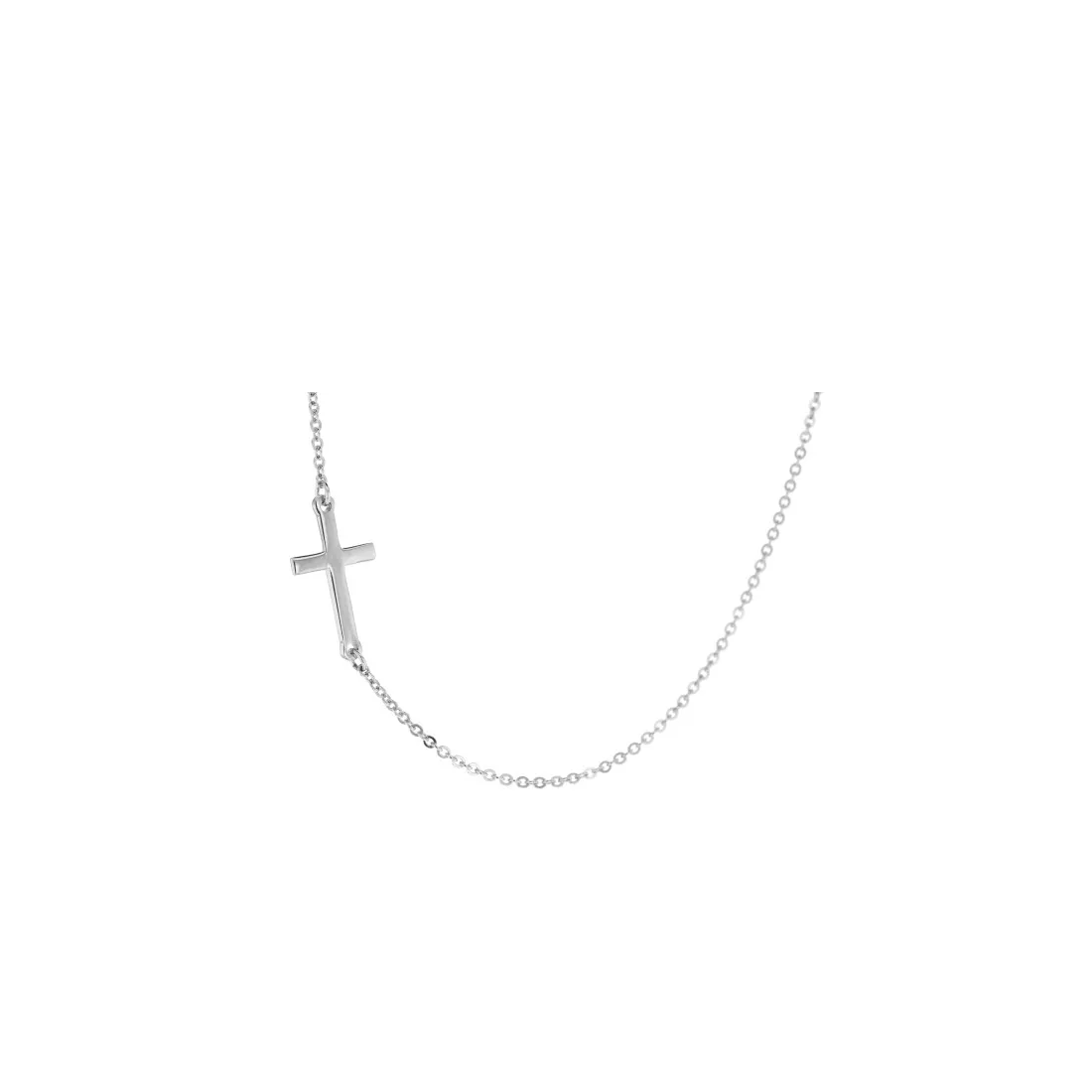 9ct White Gold Sideways Cross on Chain