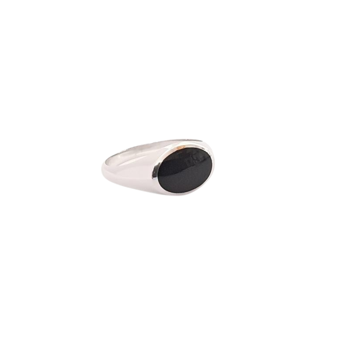 Sterling Silver Onyx Oval Signet Style Ring