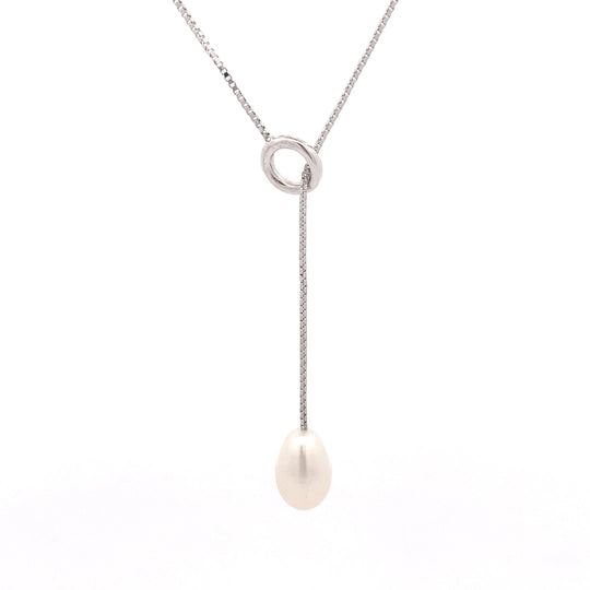 Sterling Silver Pearl Lariat Style Necklace