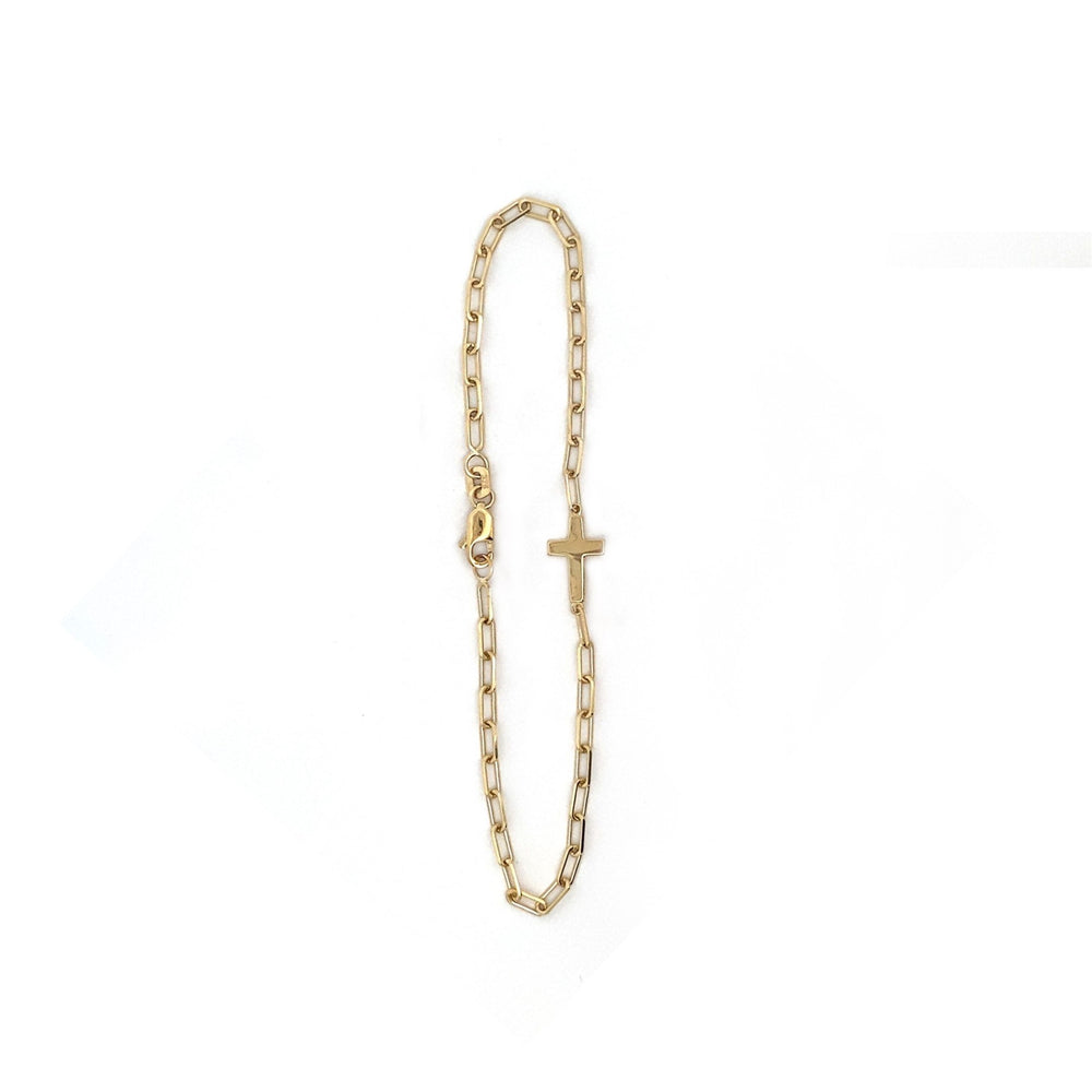 9ct Yellow Gold Paperclip Cross Bracelet