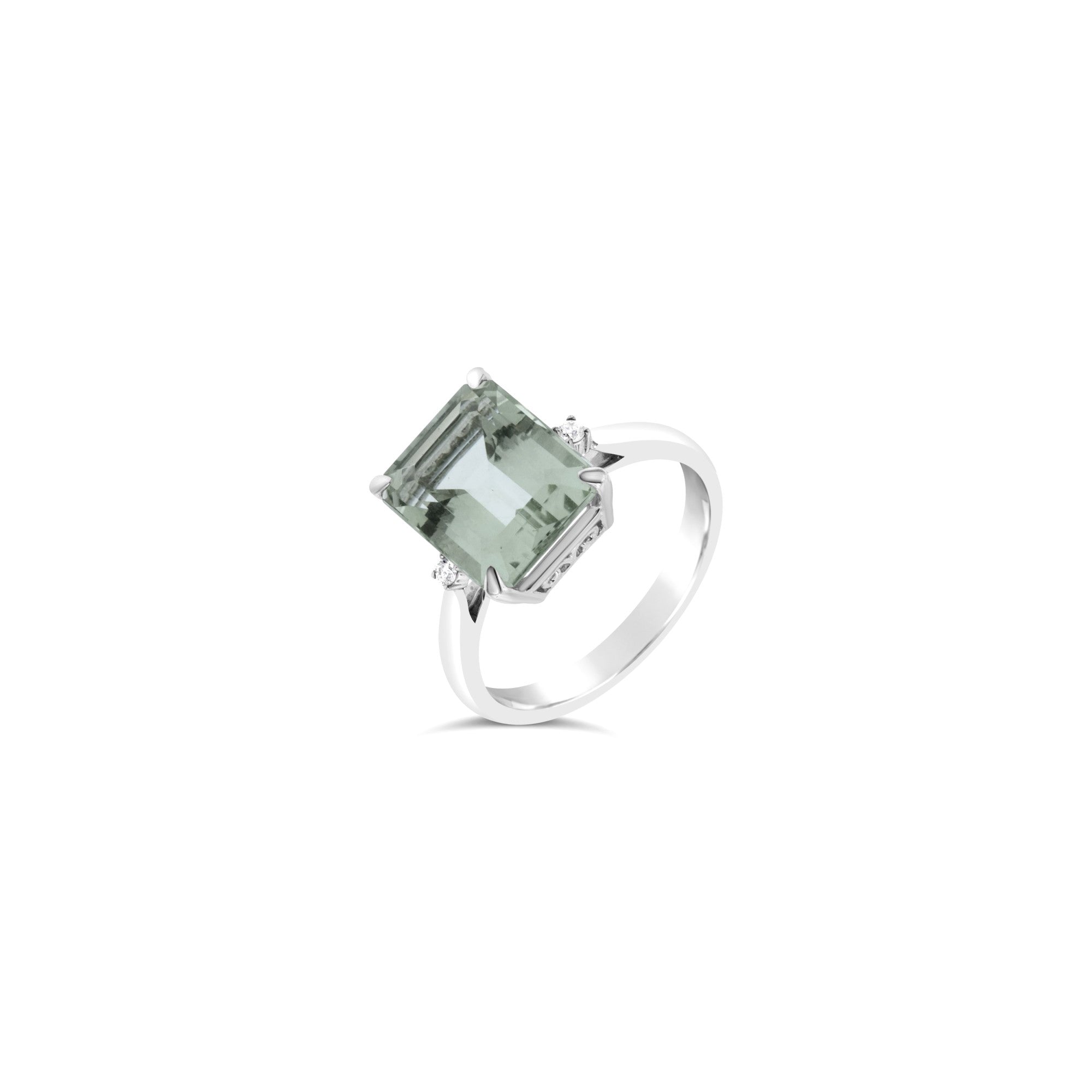 Green amethyst ring deals 14k white gold