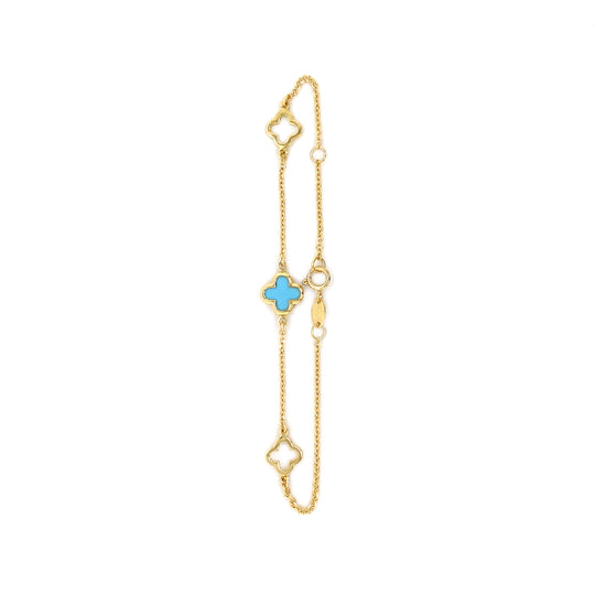 9ct Gold 3 Station Turquoise Clover/Quatrefoil Bracelet