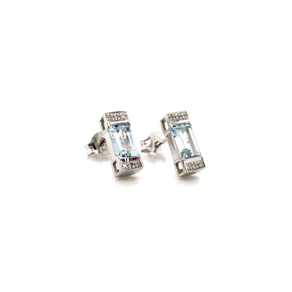 9ct White Gold Aquamarine & Diamond Earrings