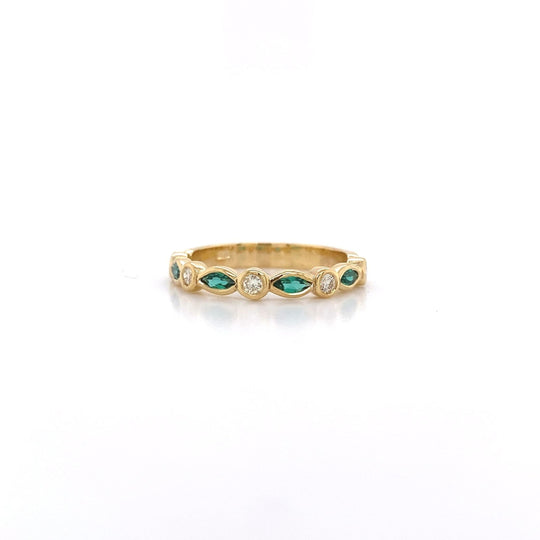 9ct Yellow Gold Emerald & Diamond Ring