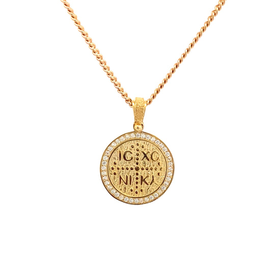 9ct Yellow Gold Cubic Zirconia Set Orthodox Medallion