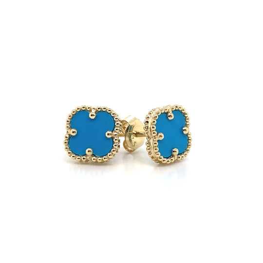 9ct Yellow Gold Turquoise Clover/Quatrefoil Earrings (Small)