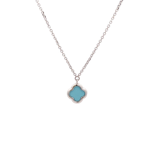 9ct White Gold Turquoise Clover/Quatrefoil Necklace