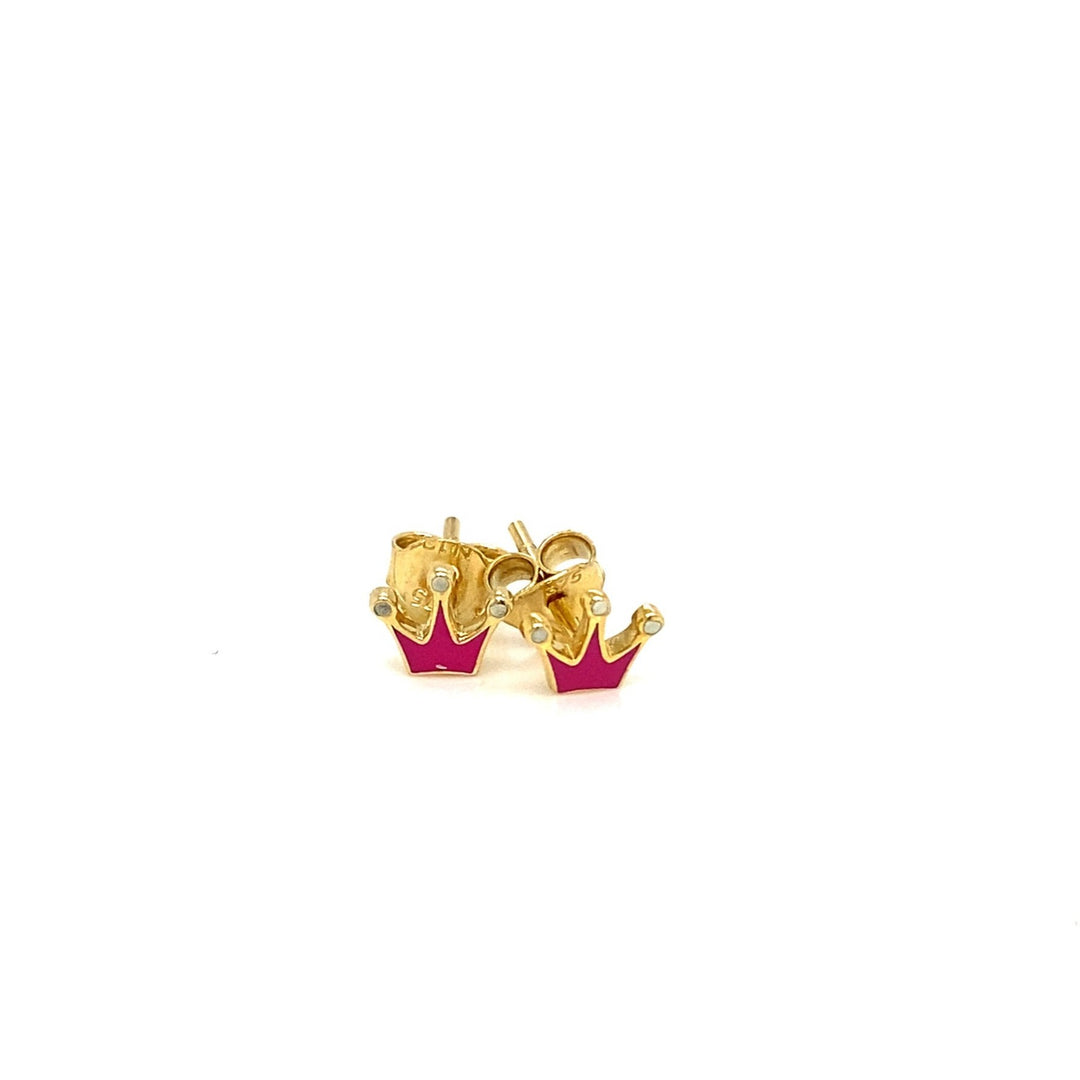 9ct Yellow Gold Pink Crown Stud Earrings