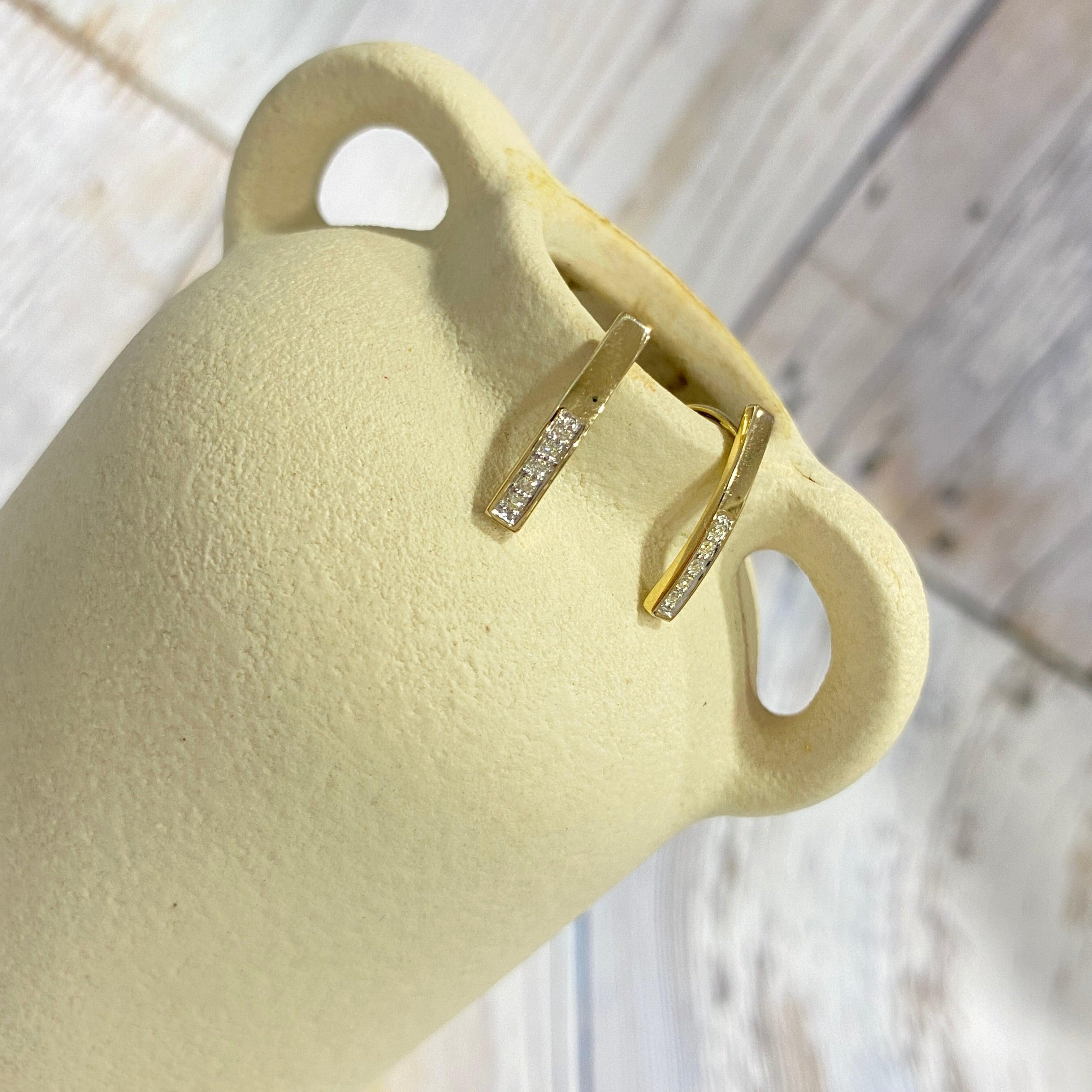 9ct Gold Diamond Bar Earrings