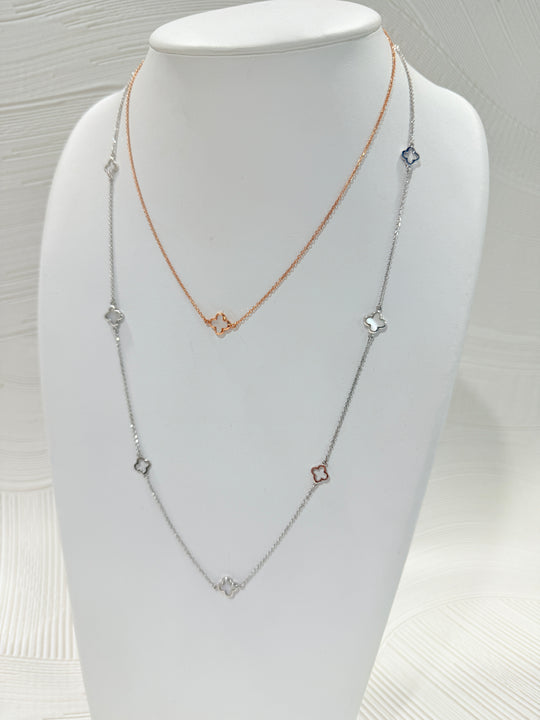 9ct White Gold 65cm Mother of Pearl Clover Necklace (9mm)