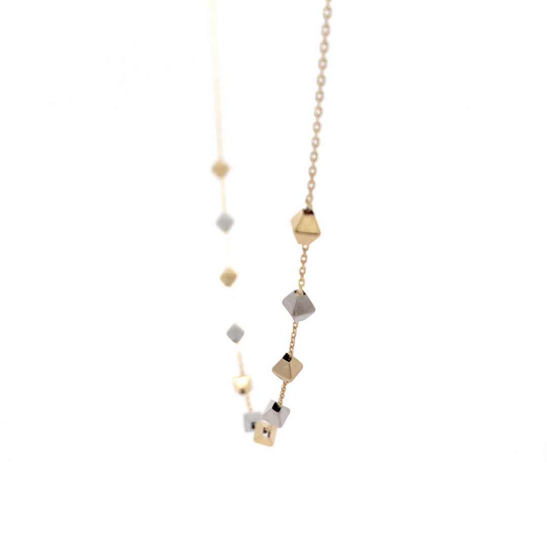 18ct Yellow & White Gold Cube Station Necklace