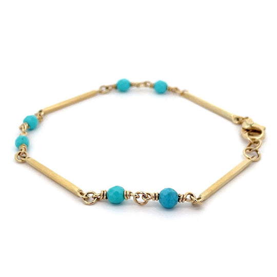 9ct Yellow Gold Turquoise Bead Bracelet