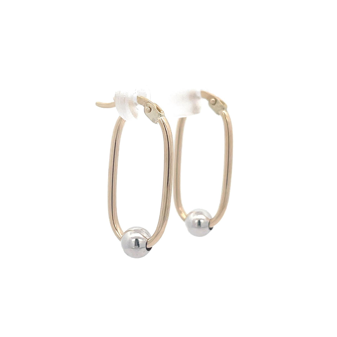9ct Two-Tone Gold Oblong Hoop Earrings with Ball Accent