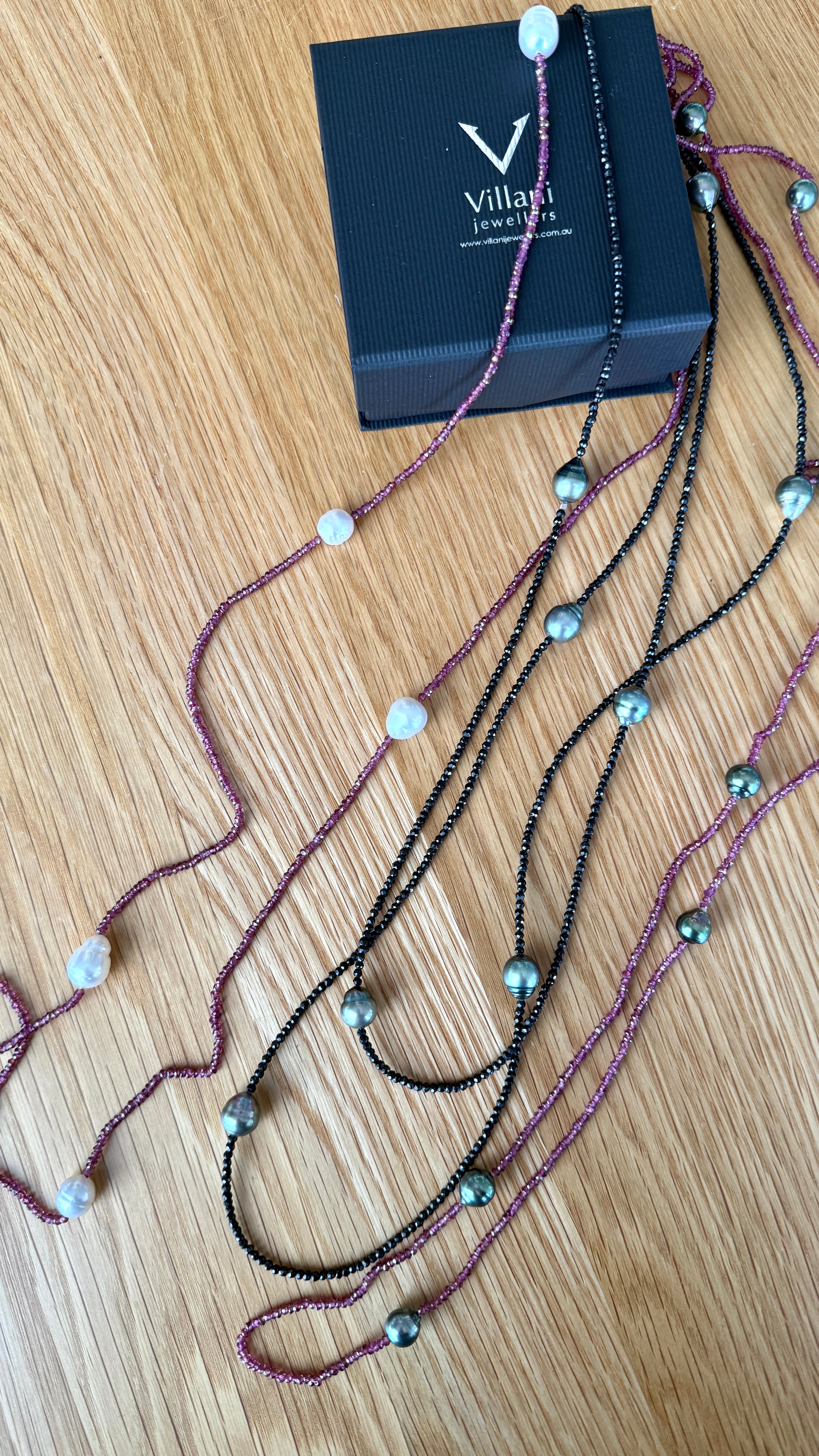 Garnet, Spinel & Pearl Long-Strand Necklace