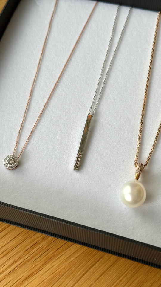 18ct Rose Gold Pink Diamond & South Sea Pearl Enhancer and Chain