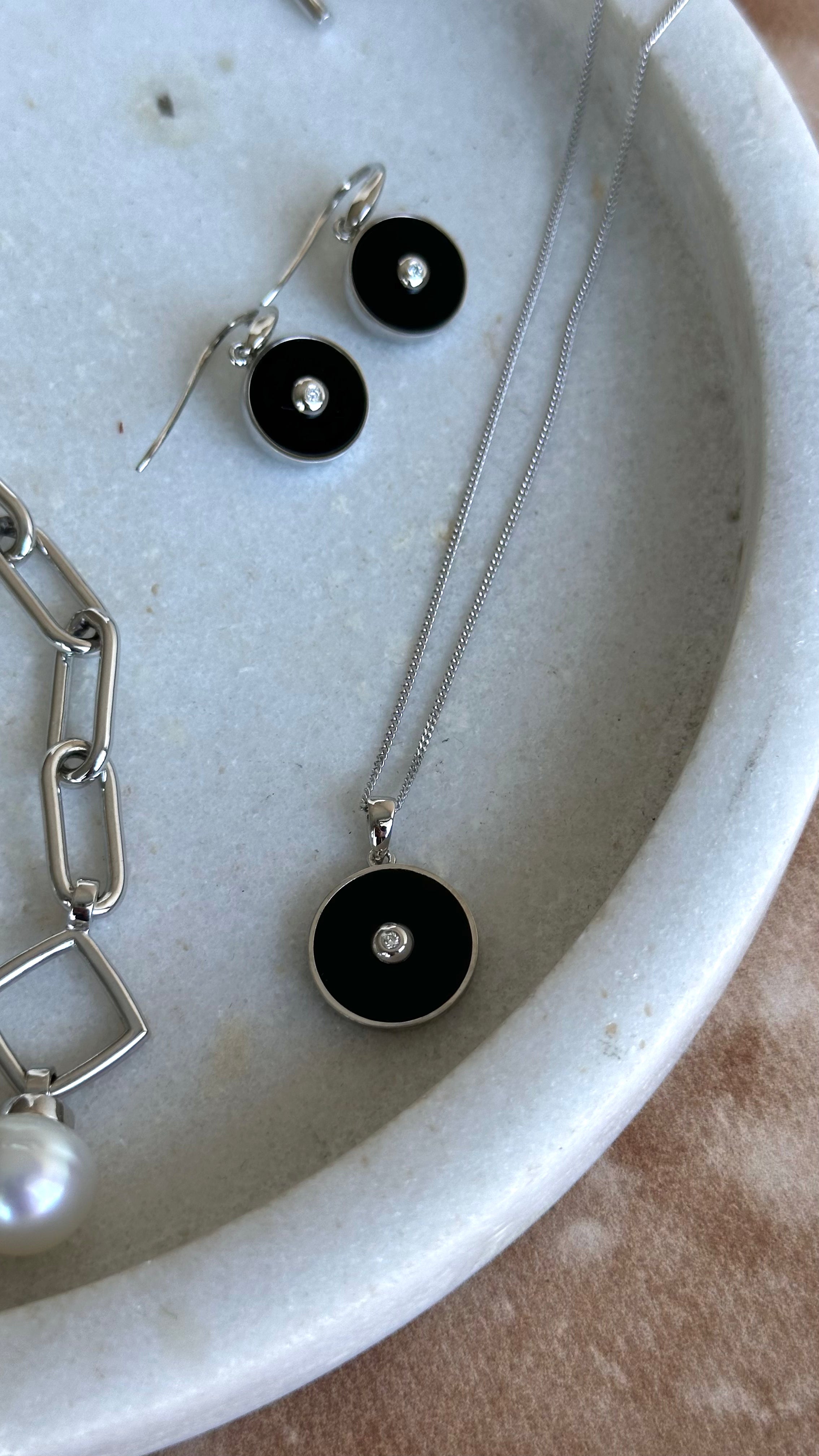 Sterling Silver Black Onyx and Diamond Stud Earrings