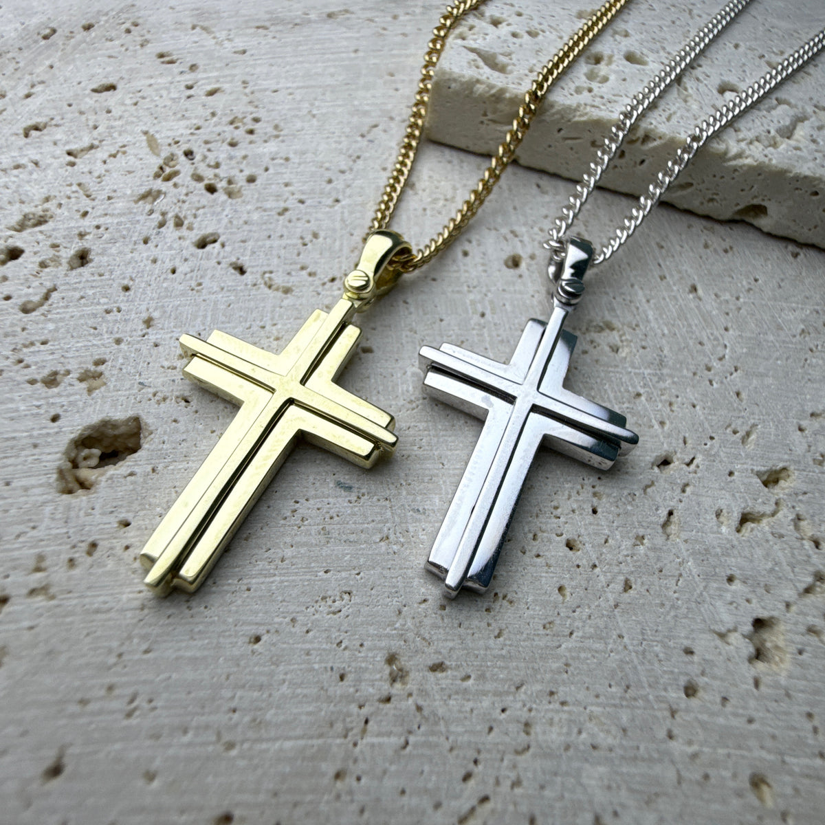9ct Gold Double Layered Cross Pendant – Yellow Gold or White Gold