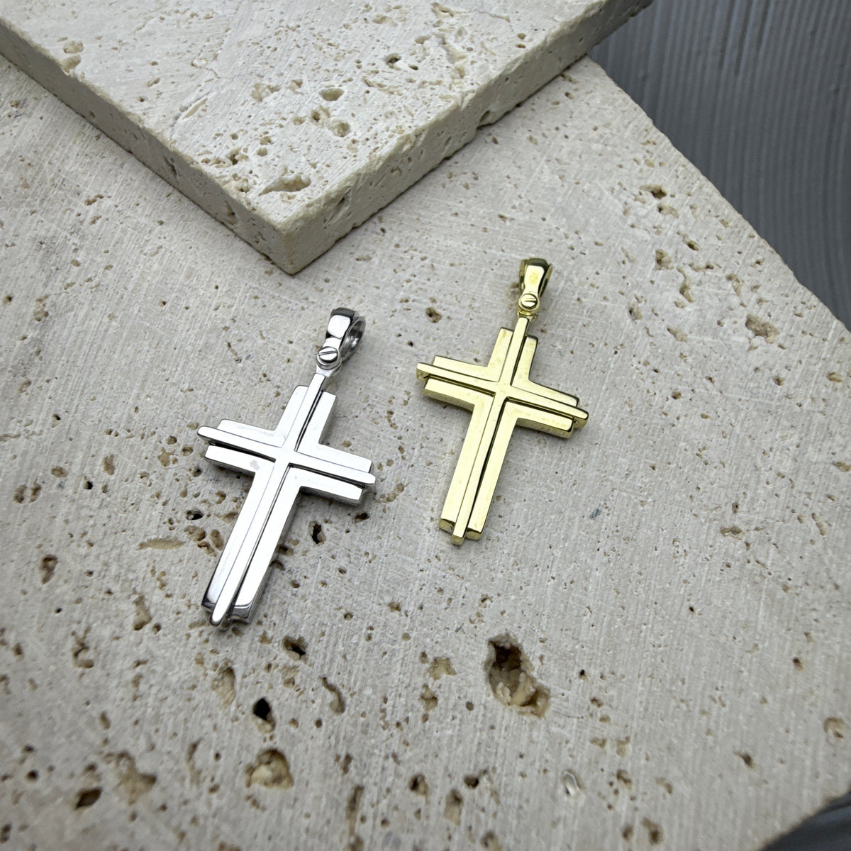 9ct Gold Double Layered Cross Pendant – Yellow Gold or White Gold