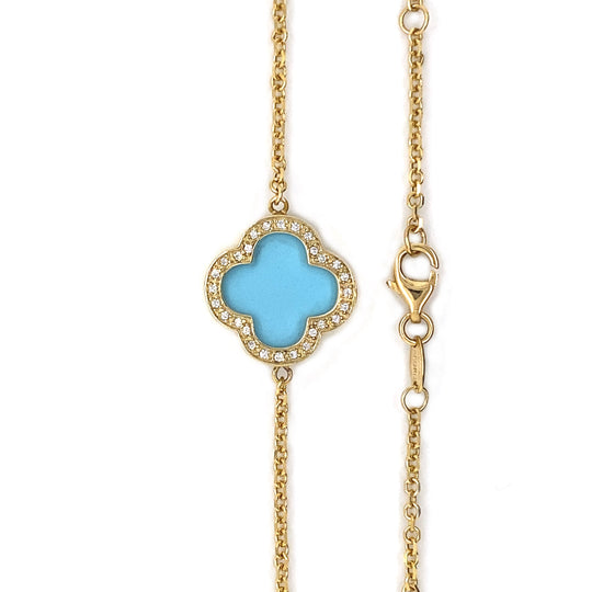 9ct Yellow Gold Turquoise Clover/Quatrefoil Bracelet