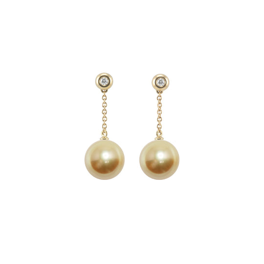 18ct Yellow Gold Diamond & South Sea Pearl Earrings