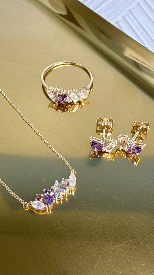 9ct Yellow Gold Sunset Sorbet Necklace, Earrings & Ring Set