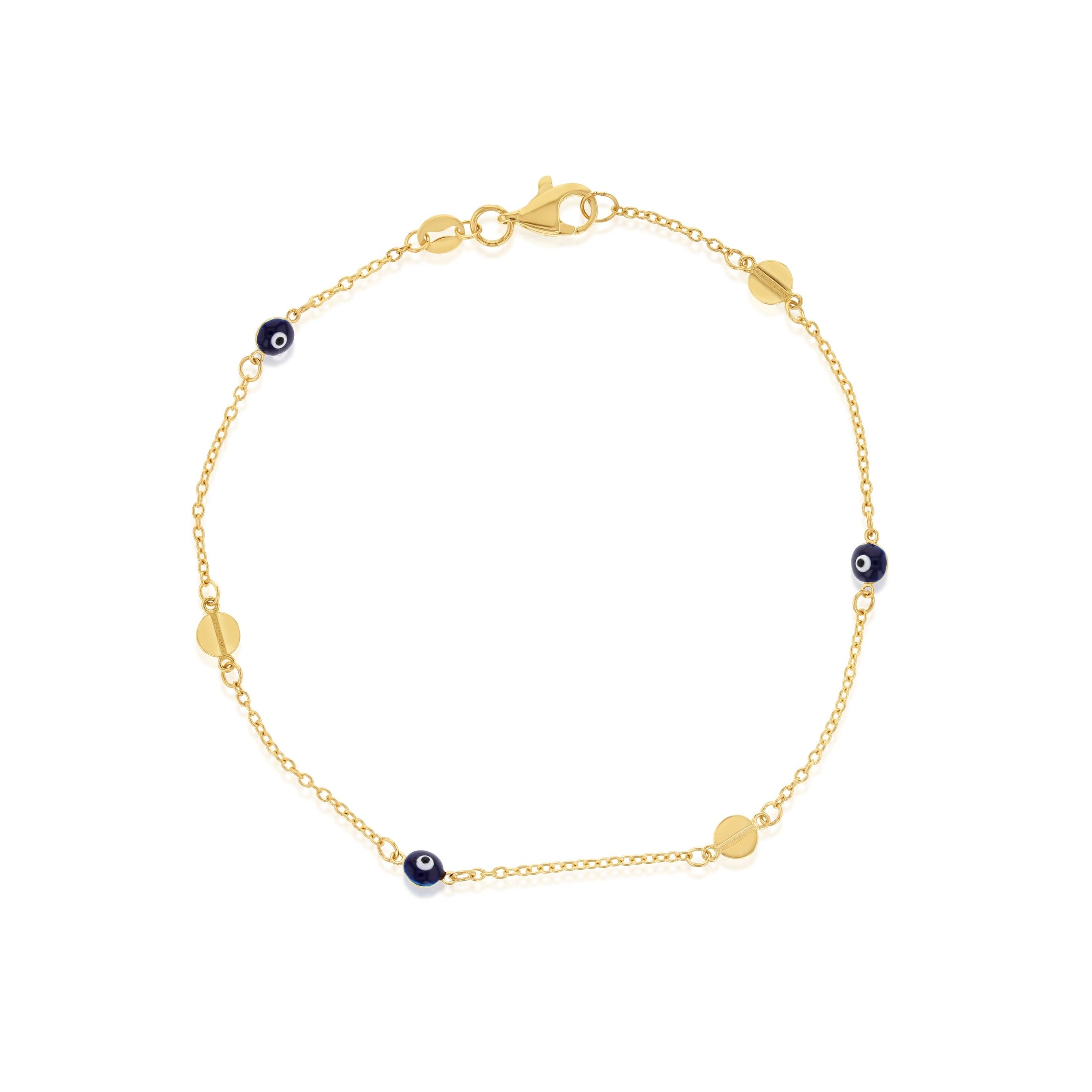 9ct Yellow Gold Evil Eye & Disc Bracelet