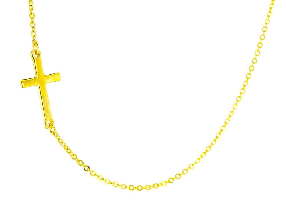 9ct White Gold Sideways Cross on Chain