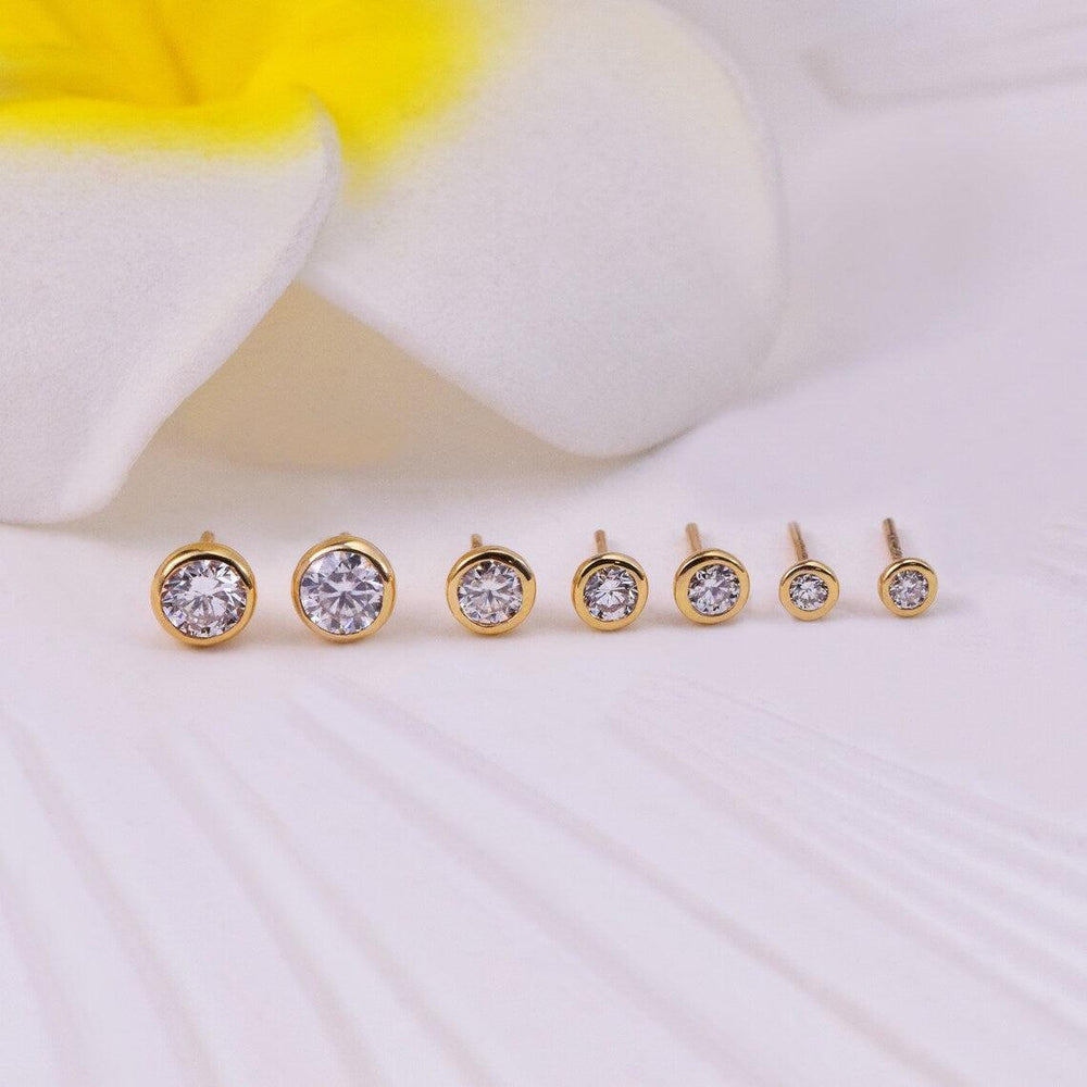 9ct Yellow Gold Petite Bezel Set Diamond Studs