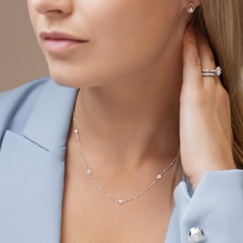 9ct Yellow Gold Cubic Zirconia Station Necklace