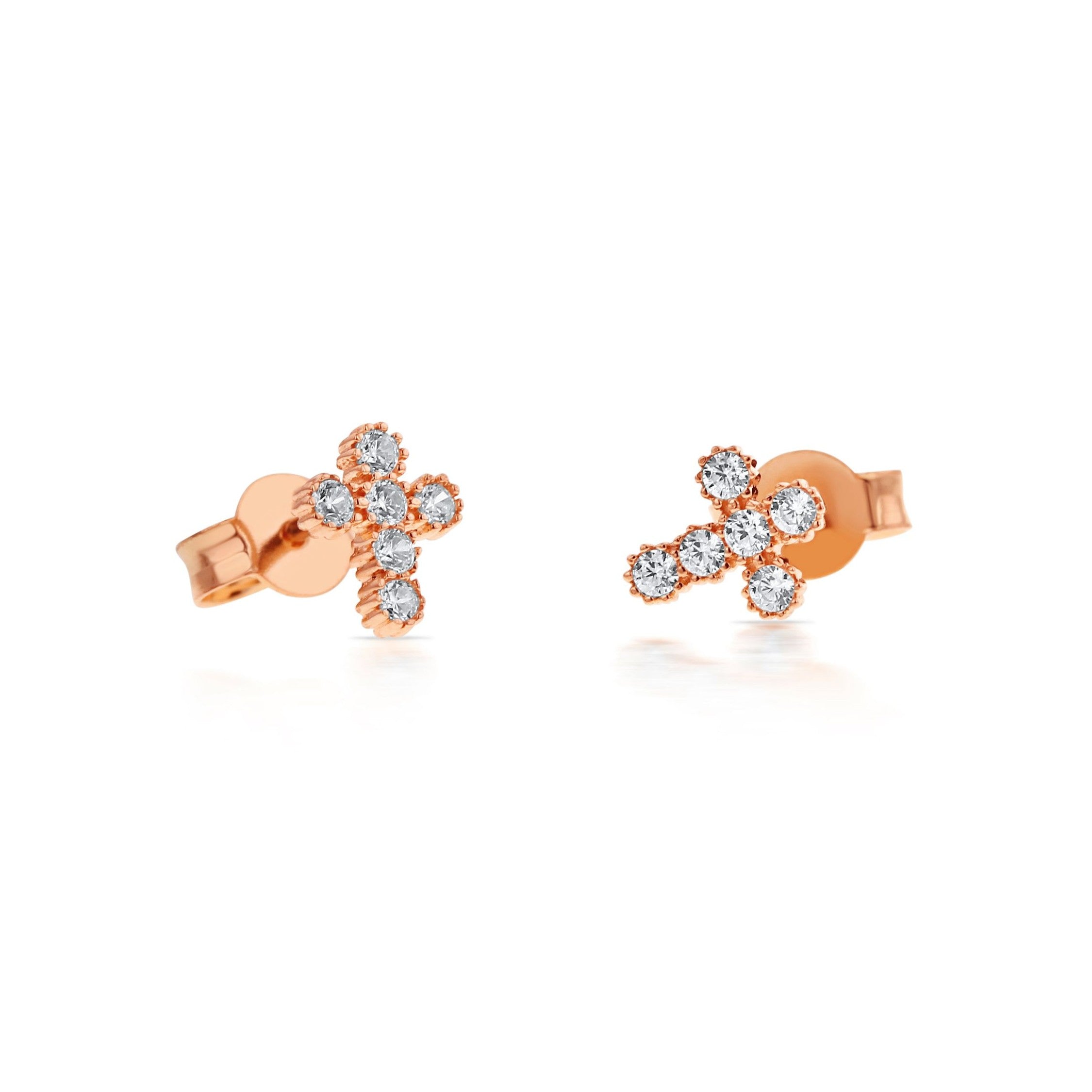 9ct Rose Gold Cubic Zirconia Cross Earrings