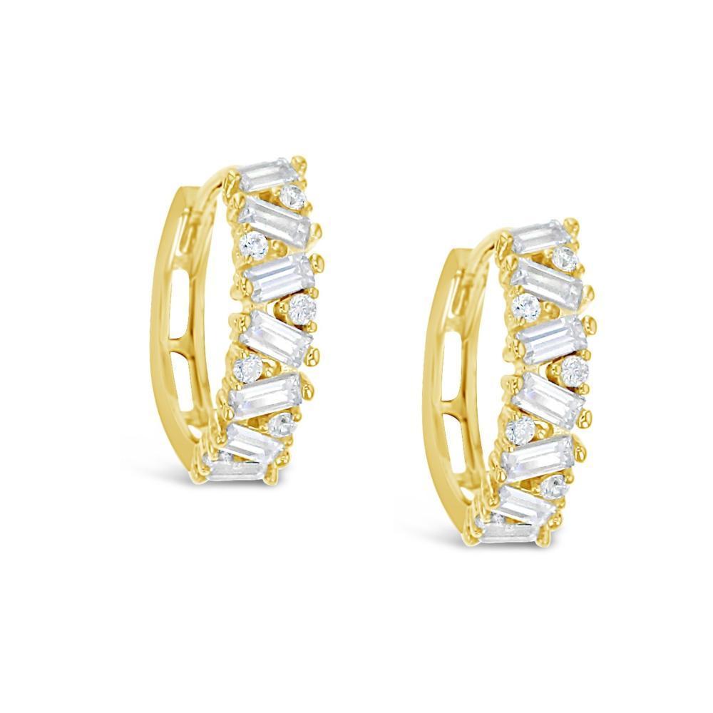 9ct Yellow Gold Fancy Huggie Earrings (Cubic Zirconia)