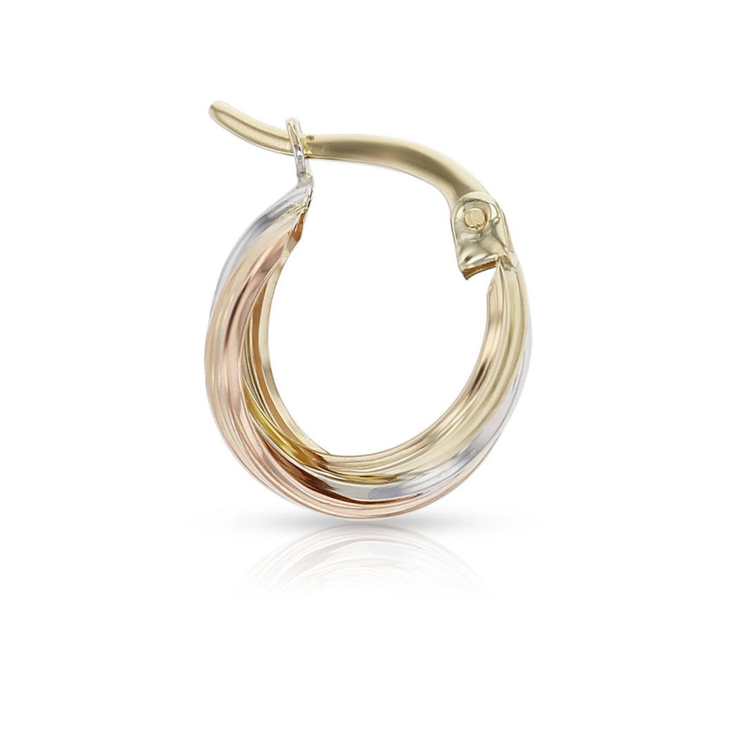 9ct Tri-Colour Gold Ribbed Huggie Earrings