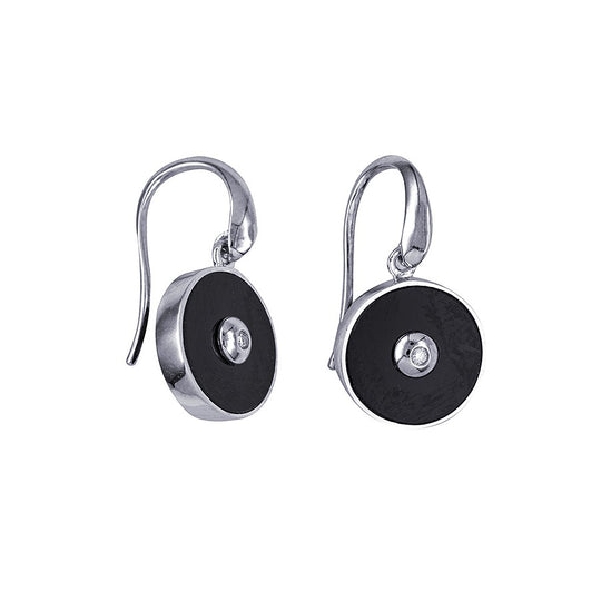 Sterling Silver Black Onyx and Diamond Drop Earrings
