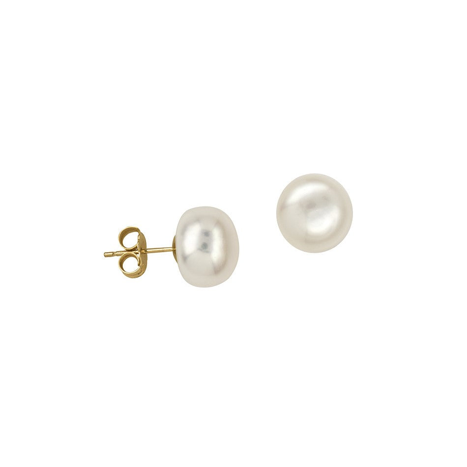 9ct Button Pearl Stud Earrings