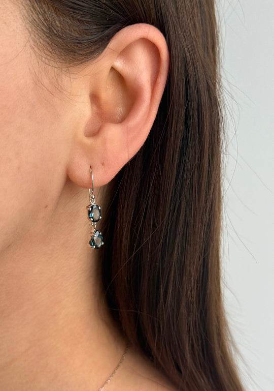 Sterling Silver London Blue Topaz Double Drop Earrings