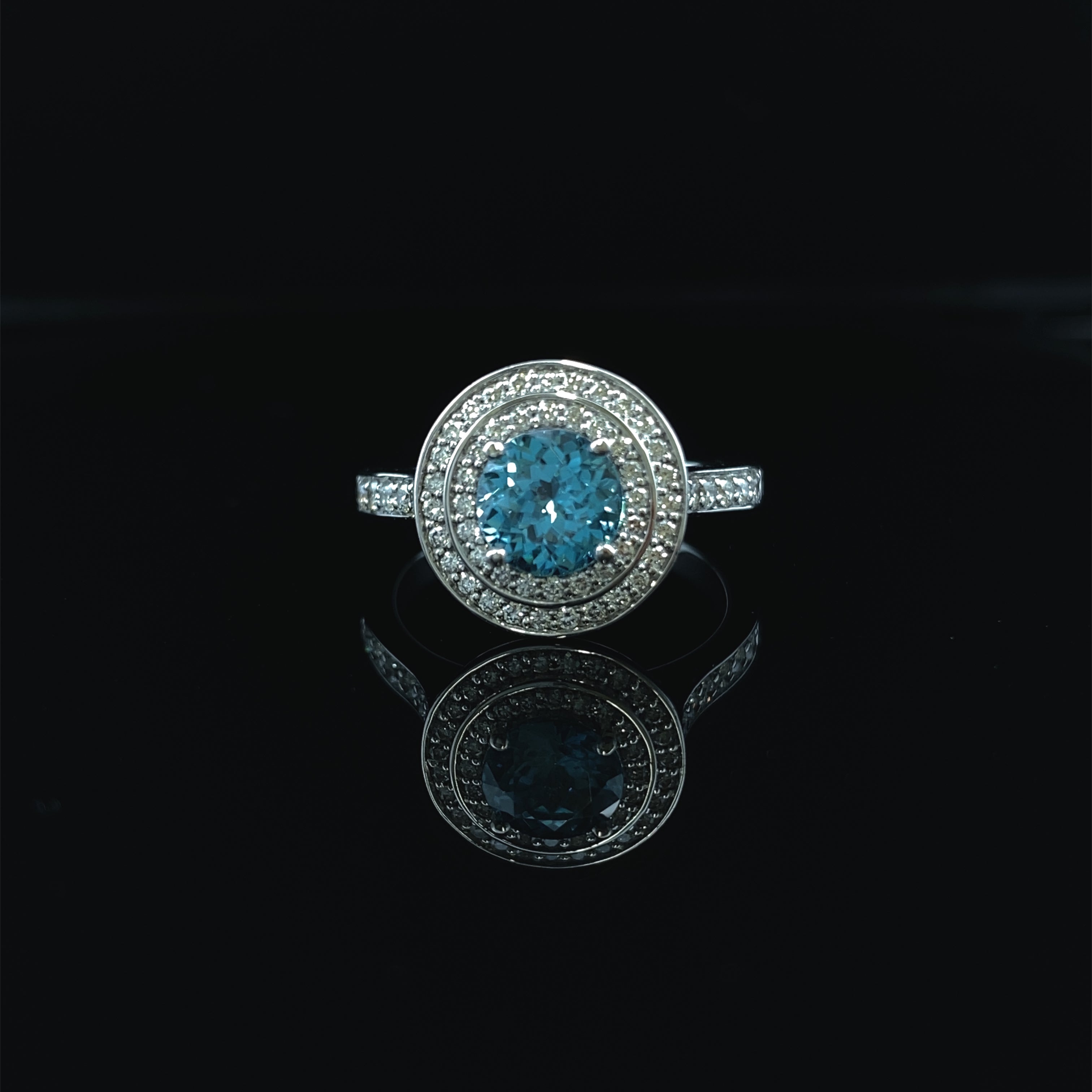 18ct White Gold Zircon & Diamond Double Halo Ring