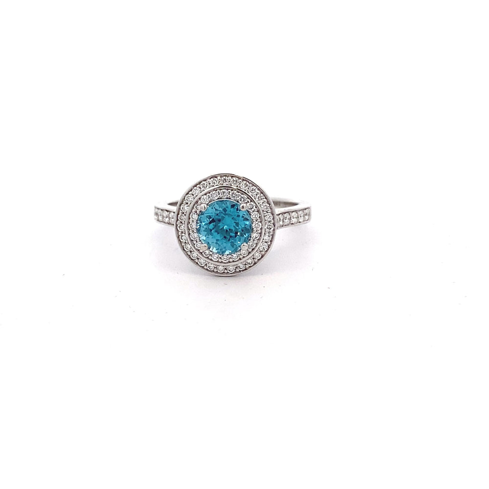 18ct White Gold Zircon & Diamond Double Halo Ring