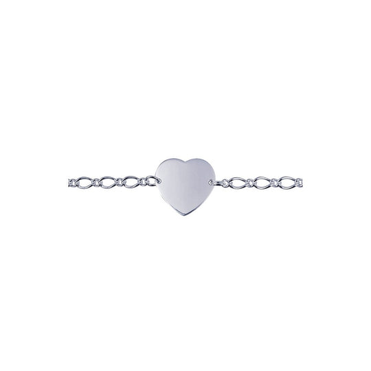 Sterling Silver Heart 1:1 Figaro Heart Bracelet