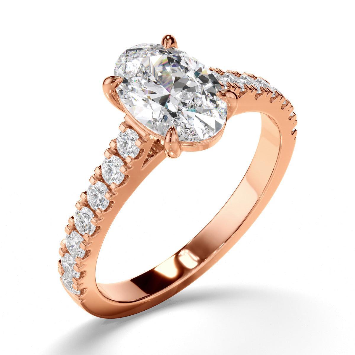 Oval Cut Diamond Engagement Ring with Diamond Sides