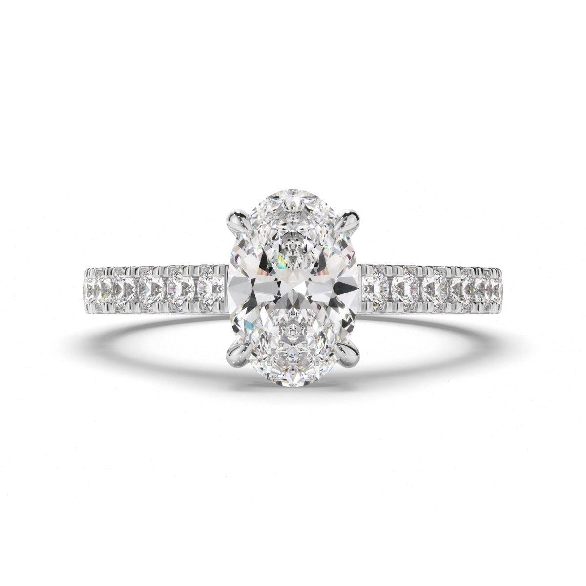 Oval Cut Diamond Engagement Ring with Diamond Sides
