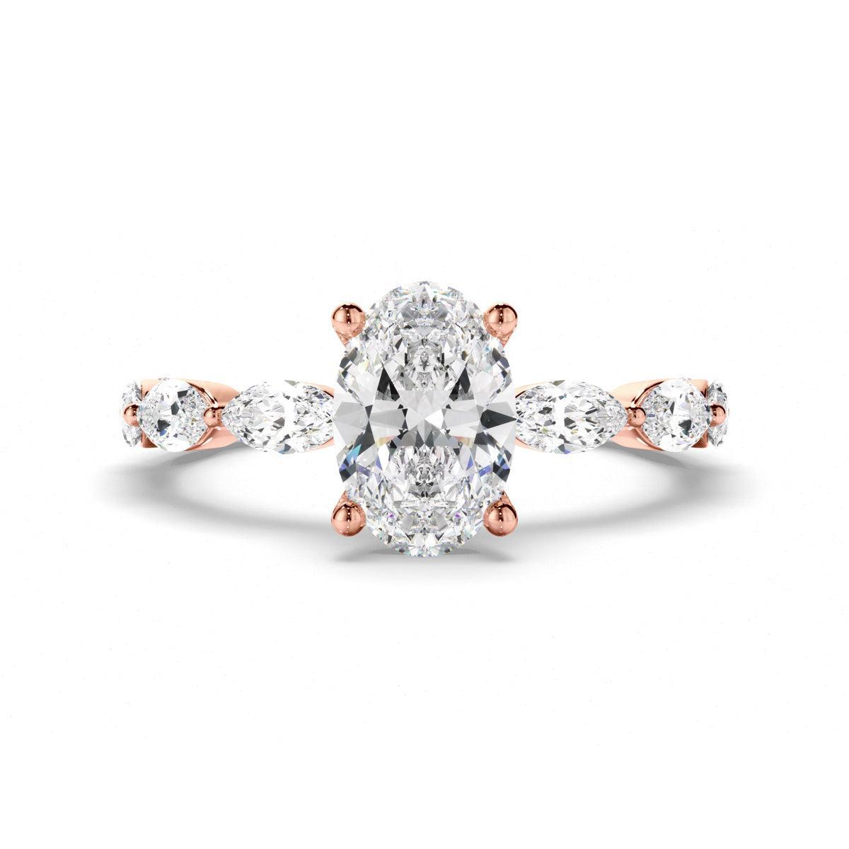 Oval Cut Diamond Engagement Ring with Marquise Sides