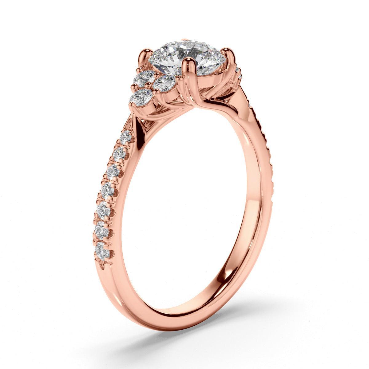 Round Brilliant Cut Diamond Engagement Ring with Diamond Sides