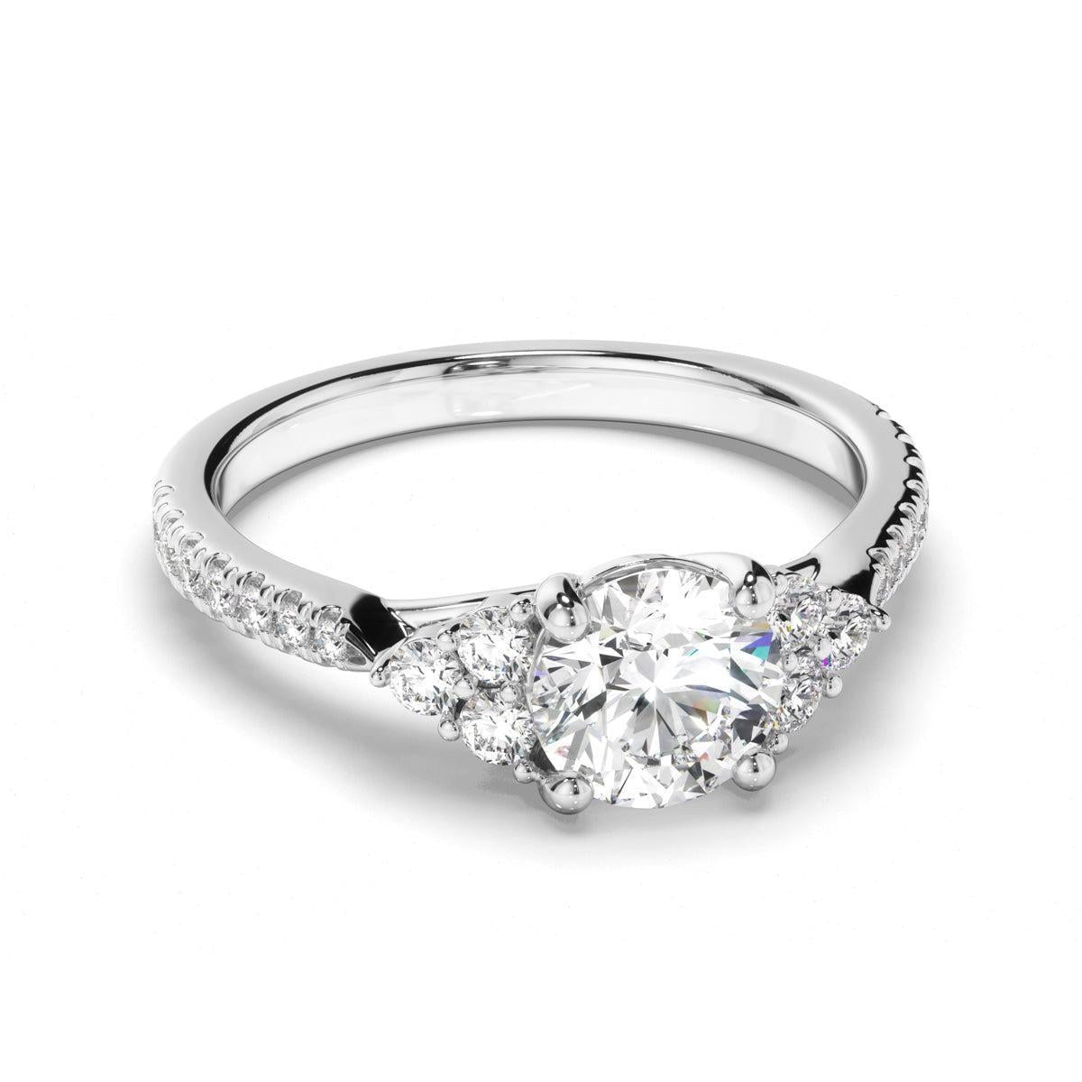 Round Brilliant Cut Diamond Engagement Ring with Diamond Sides