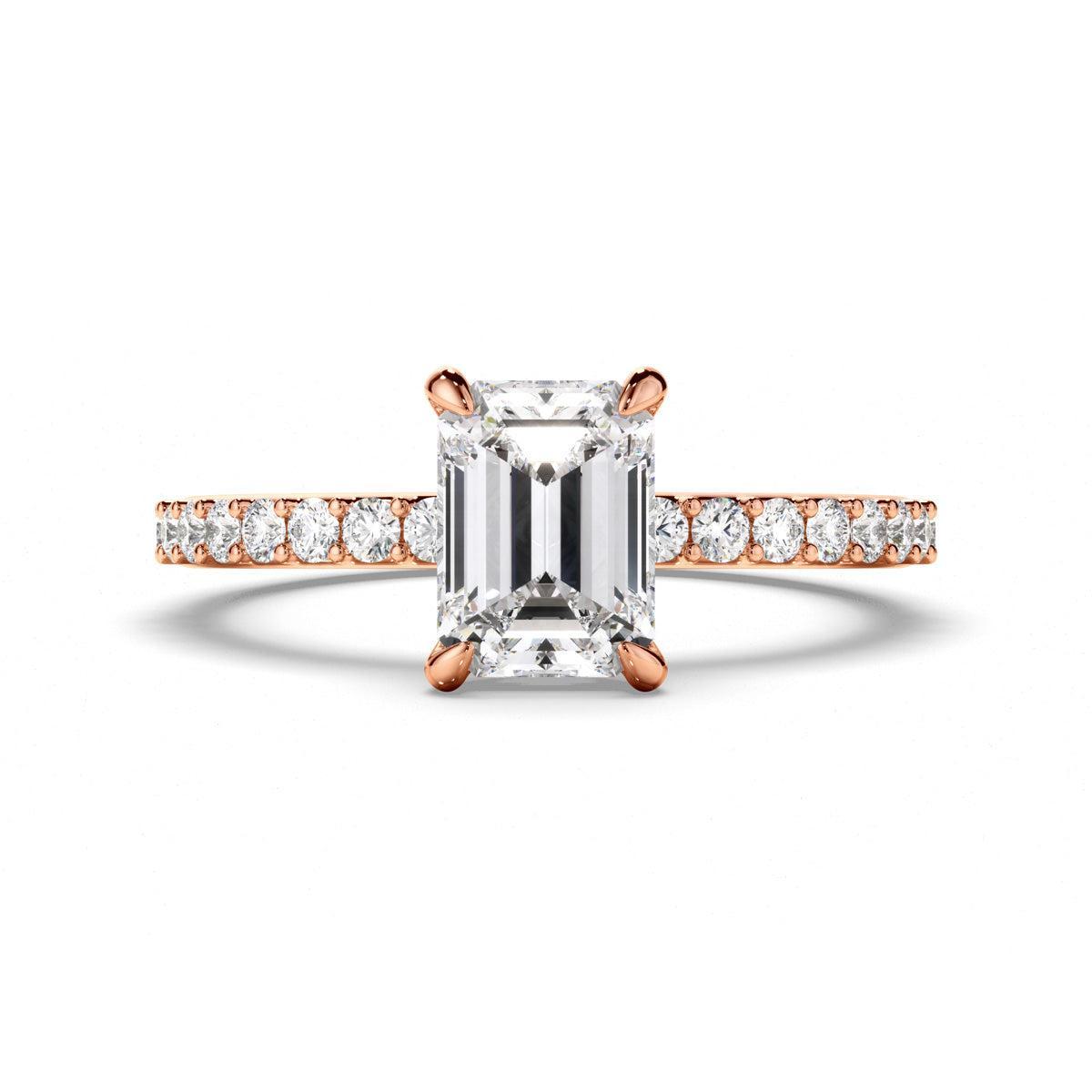 Emerald Cut Diamond Engagement Ring with Diamond Sides