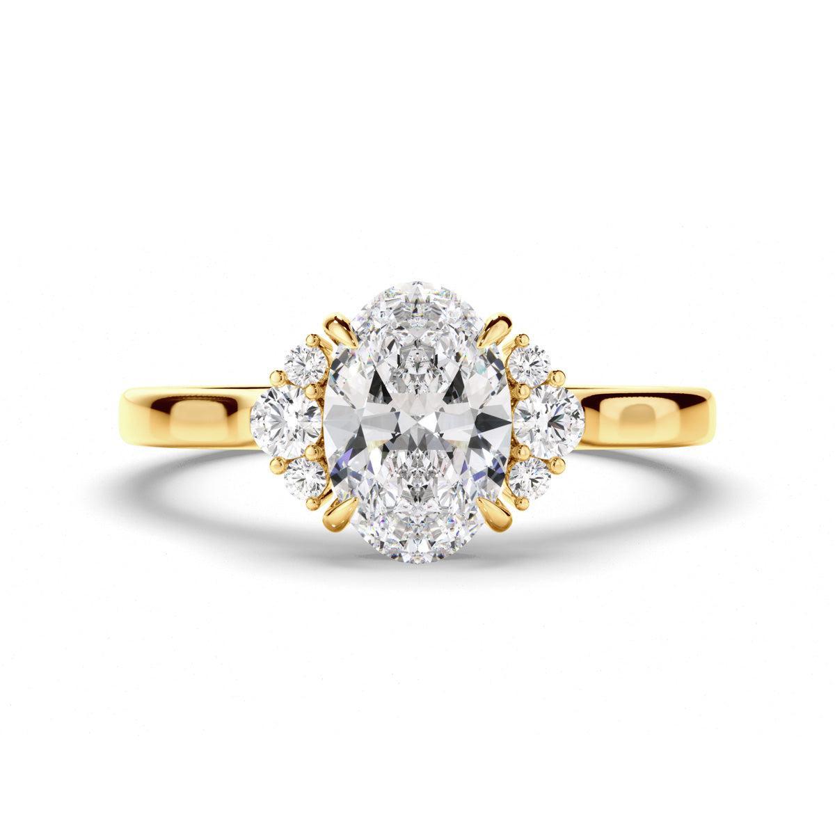 Oval Cut Diamond Engagement Ring with Diamond Cluster Sides