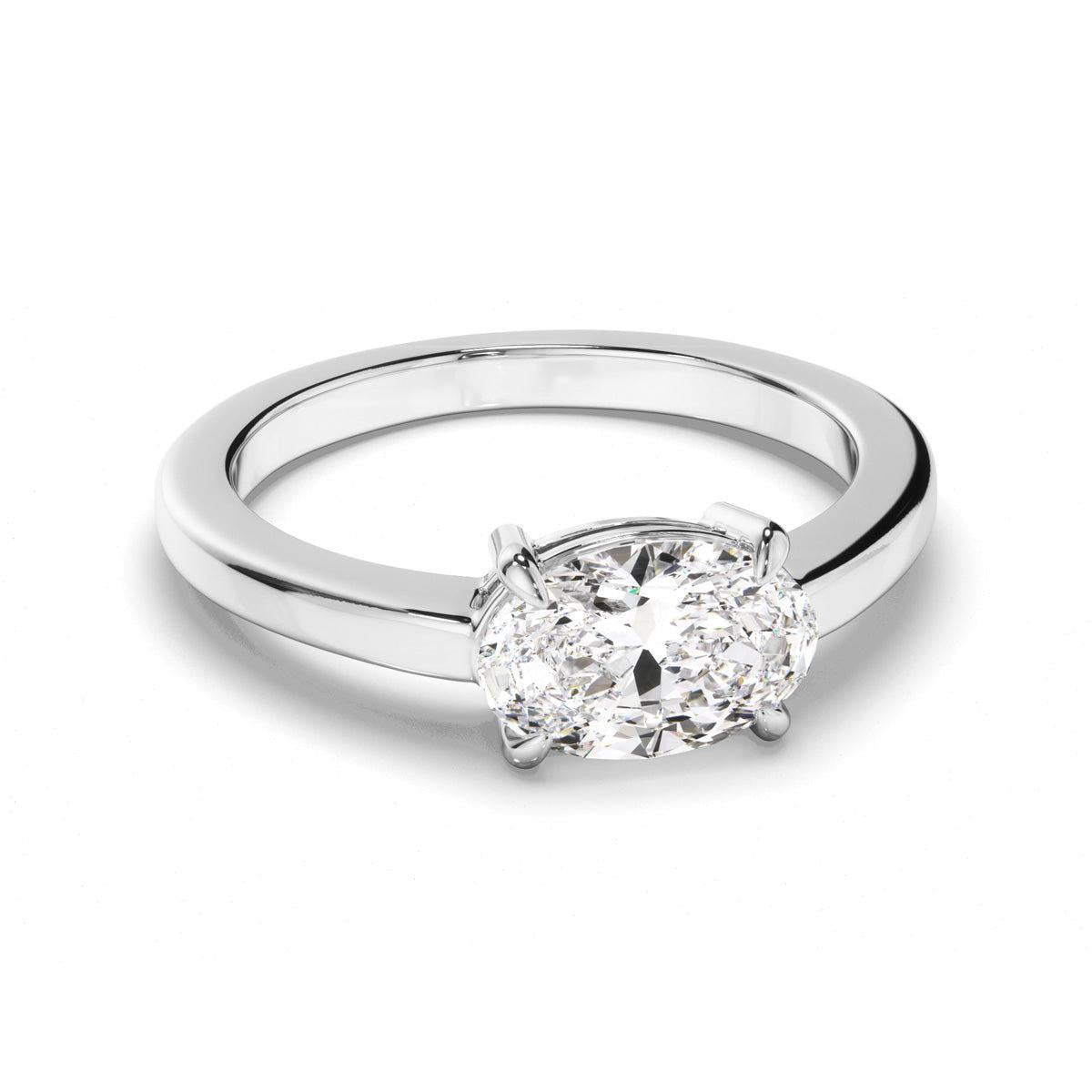 Oval Cut Diamond Solitaire East West Set Engagement Ring