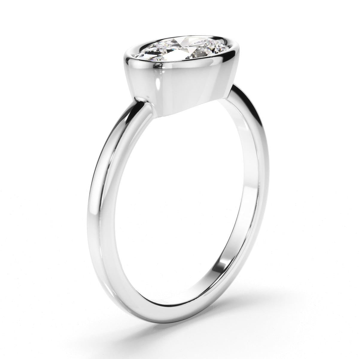 Oval Cut Diamond Bezel East West Solitaire Engagement Ring