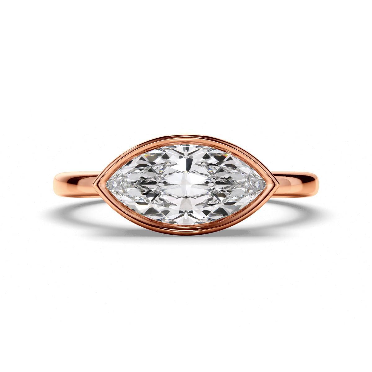 Marquise Cut Diamond Bezel East West Solitaire Engagement Ring