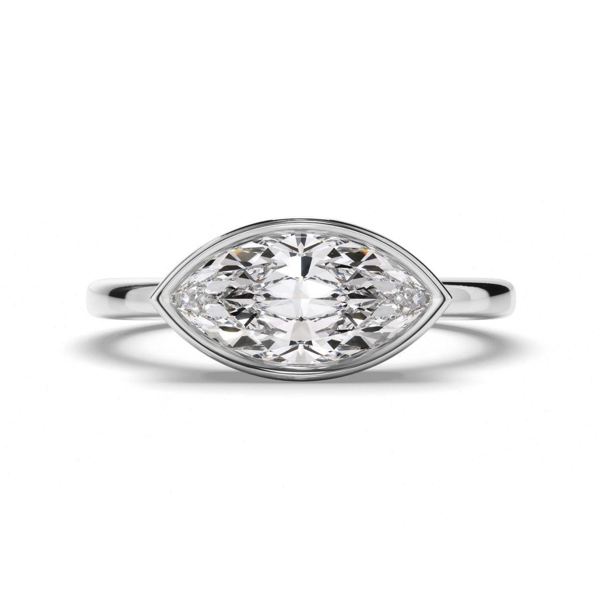 Marquise Cut Diamond Bezel East West Solitaire Engagement Ring