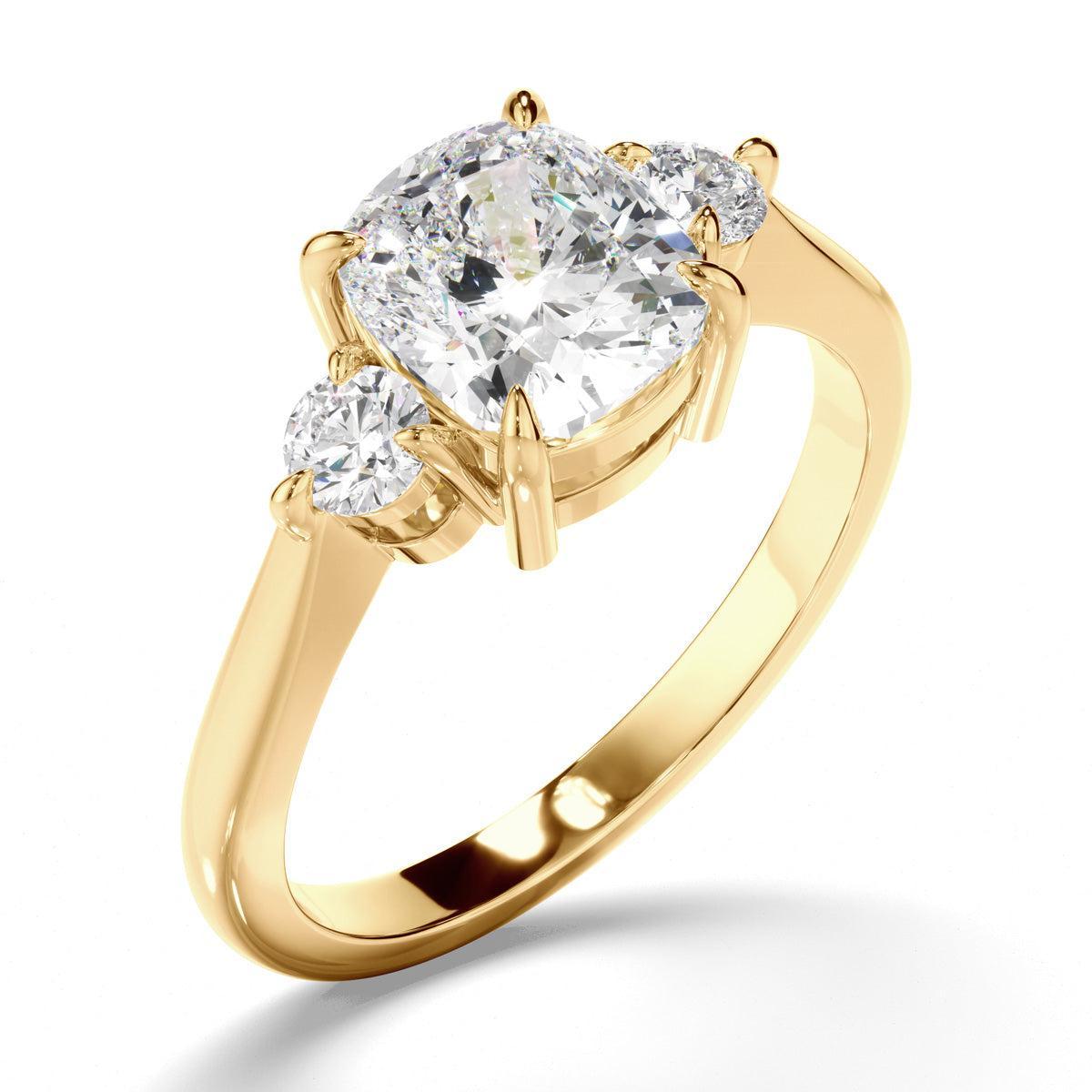 Cushion Cut Diamond Trilogy Engagement Ring
